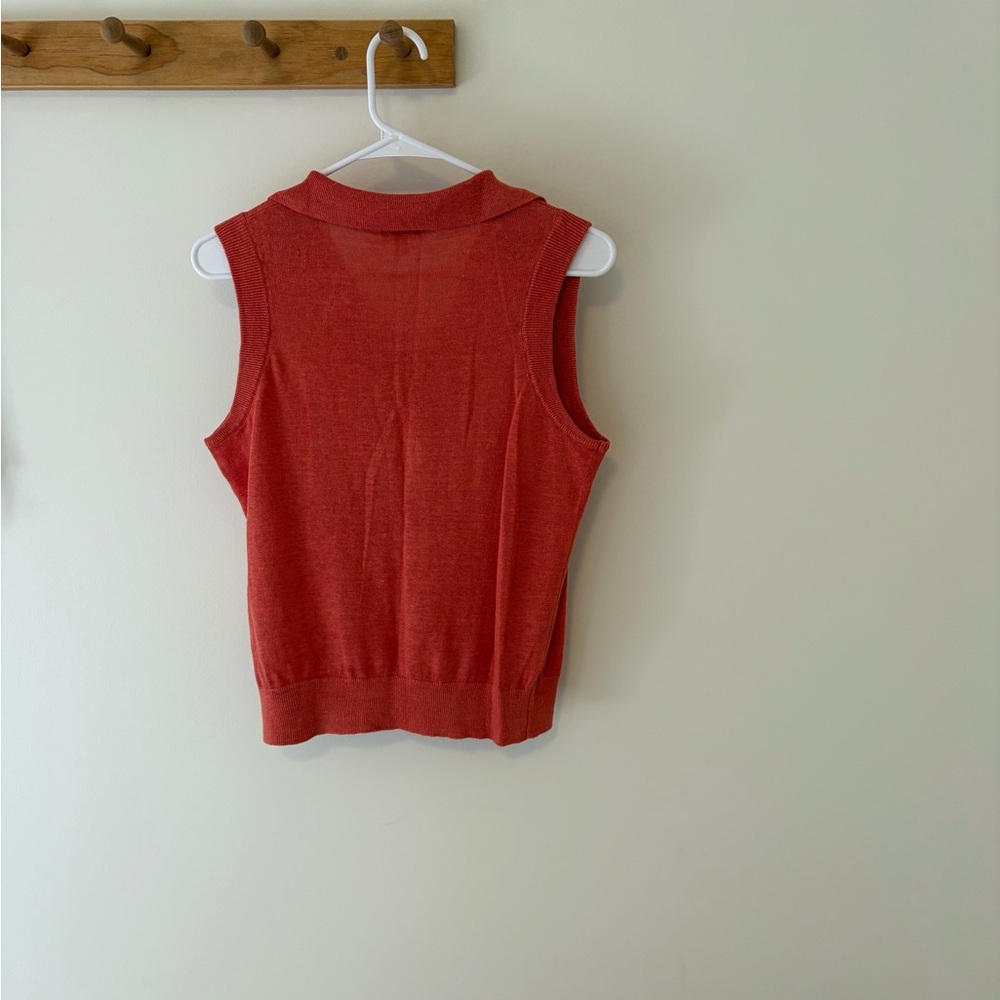 Garnet Hill Sleeveless Linen Polo Knit Top in Coral - Picture 3 of 3